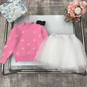 tracksuits Dress suits for Girls Size 100-150 CM 2pcs Colorful hot diamond embellished round neck sweater and lace skirt Oct05