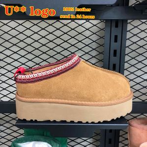 Australien Kvinna Snöstövlar Designer Tasman tofflor Kvinna Real Leather Platform Tazzskor Päls stövlar tjocka botten Vinterstövlar storlek 35-43