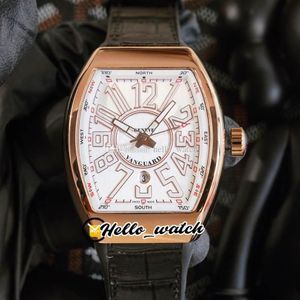 2021 Vanguard Yachting V 45 SC DT Automatisk herrklocka Rose Gold Case 3D Digital Mark White Dial Black Leather Rubber Strap HWFM H212O