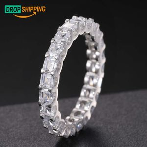 Dropshipping 3mm Asscher Cut Moissanite Anel de Eternidade 925 Prata Esterlina Vvs Mossanite Anel de Noivado de Diamante para Meninas Mulheres