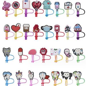 Canudos de ferramenta médico dos desenhos animados toppers boné canudos de festa decoração encantos canudos de bebida em pvc capa de proteção