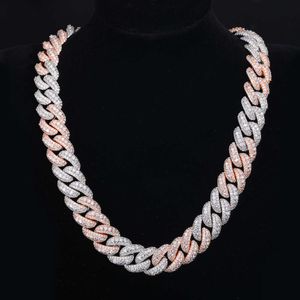 Custom Color 2 Tones 18mm 925 Sterling Silver 3 Row Vvs Moissanite Diamond Iced Out Bubble Cuban Link Chain Necklace