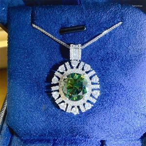 Correntes 5ct verde moissanite diamante pingente brilhante corte mulher jóias de luxo 925 colar de prata esterlina noiva ser noiva casar presente