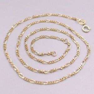 Цепочки из чистого 18-каратного желтого золота, 2 мм Вт, однотонное ожерелье Фигаро с весенней застежкой, женский счастливый подарок