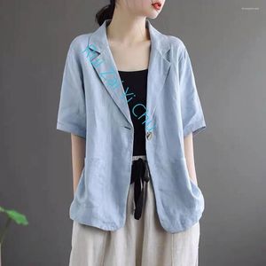 Women's Suits Korean Cotton And Linen Summer Thin Half Sleeve Cardigan Top Woman Office Suit Blazer Flax Jacket Coat