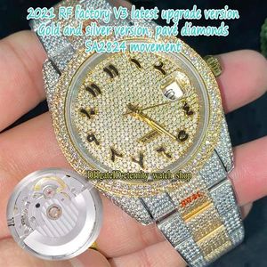 V3 Upgrade version 126331 126334 116333 Mens Watch A2824 ETA 2824 Automatic Arab Diamonds Dial Two Tone 904L Steel Iced Out Full D175u