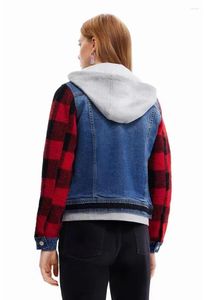 Kvinnors jackor Foreign Trade Original Spanish Coat Sleeve Panel Hooded Retro broderi Kort denim Casual Style