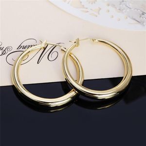 Solid Real 925 Silver All-match Round Hoop Earrings925 Stamped Plated Gold Circle Earrings Women Thick Than Normal One & Huggie231S