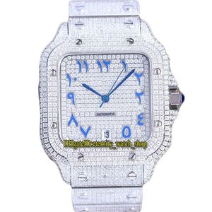 2022 TWF WW0013 pavé di diamanti ETA A2824 orologio automatico da uomo completamente ghiacciato diamante blu quadrante arabo bracciale in acciaio inossidabile 316L257A