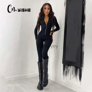 Kobiety Jumpsuits Rompers Cnyishe Fitness Strój fitness Fe Casual Sportowy trening Zipper Koszyt Kobiety Rompers Długie rękawie chude aktywność zużycie kombinezonu TOPSL231005