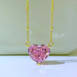 Chains S925 Silver Heart Necklace Pink Diamond Simple Niche Design Clavicle Female 5A Zircon