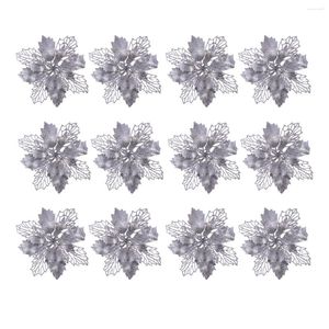 Decorative Flowers 12pcs Artificial Christmas Flower Poinsettia Glitter Tree Ornaments For DIY Wreath