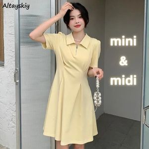 Basic Casual Dresses Dresses Women Solid Basic Fashion M-4XL All-match Casual Korean Preppy Style Students Sweet A-line Vestidos Young Summer 230927
