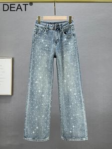 Kvinnors jeans deat hög midja full diamanter tvätt gör gamla långa raka breda ben denim byxor 2023 höst mode 29l1835 231005