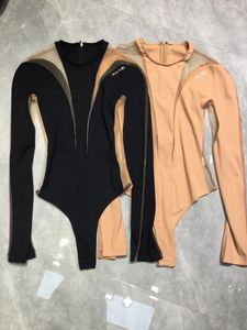 Kobiety Jumpsuits Rompers 2023 Kobiety Mesh Długie rękawy Bodysuit Wysokiej jakości seksowne romper chudy otwarty krocze 231005