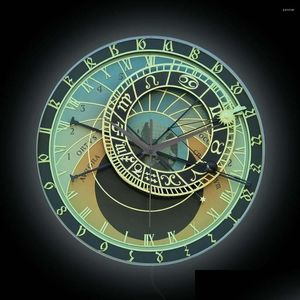 Zegary ścienne Praska astronomiczna zegara twarz świetlne światło światło domowe czeska średniowieczna architektura horoskop Lampa Lampa Lampa Lampa Drop Deliv Otlsg