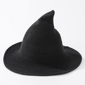 Berets Halloween Witch Hat Women Men Knitted For Girls Winter Thicken Warm Wool Cap Foldable Female Magic Christmas