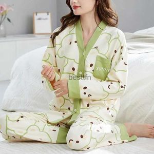 Women's Sleep Lounge Spring Autumn Kimono Women's Pajamas Sets Funny Pjs Cartoon Sleepwear Polka Dots Homewear Girl Pijamas Mujer Pyjama 3XL FashionL231005