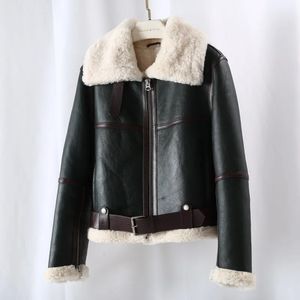 Womens Fur Faux Motorcykel Streetwear Biker Shearling Coat Women Winter Warm Eco Natural Wool Liner Pilot Jacket Real Overcoat Female 230928