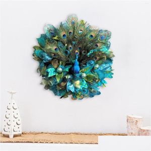 Decorative Flowers & Wreaths Decorative Flowers Peacock Wreath Artificial Decor Wall 45Cm Outdoor Indoor Round House Garland Home Gard Dho4G