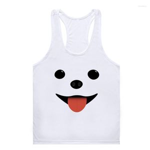 Herrtankstoppar kawaii tecknad hund ansikte tryckt gym t-tank topp män mode kvinnor menfemale söt grafik