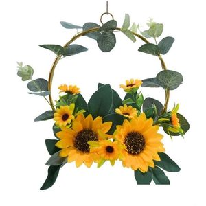 Dekorative Blumen Kränze Künstliche Sonnenblumen Kranz Frühling Sommer für Haustür Haus Wand Fenster Hochzeit Party Dekor Girlanden Fa Dhfg8