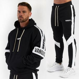 Fatos masculinos rua moda algodão bordado conjunto emendado casual desenho moletom com capuz calças de fitness jogger esportes