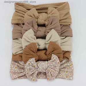 Headwear Hair Accessories 5pcs/Lot Cable Knit Bow Baby Headbands Elastic Nylon Baby Girl Headband For Children Turban Newborn Infant Kids Hair Accessories Q231005