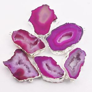 Pendant Necklaces Natural Stone Rose Red Agate Irregular Slice Gold Plated Edge Necklace Mineral Healing Charms DIY Jewelry Wholesale 5Pcs