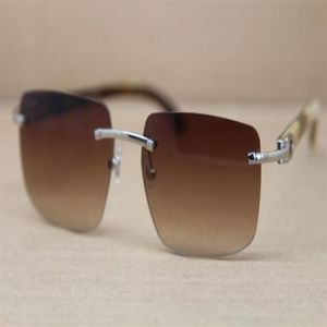 Whole- Rimless T8300816 Black White Buffalo Horn Sunglasses Men Men Brand Designer Glass Frame Size54-18-140mm240W