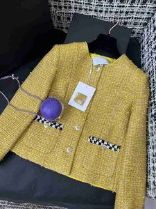 Women's Jackets designer 2023 Autumn and Winter New Small Fragrant Wind Versatile Celebrity Temperament Reduced Age Yellow Tweed Round Neck Coat U8CT