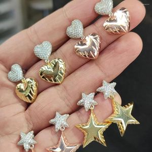 Dingle örhängen Micro Pave 5A Cubic Zirconia Cz Gold Color Fashion Trendy Women Jewel Heart Charm Drop Earring