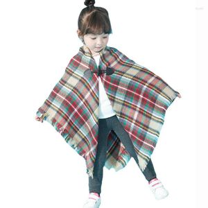 Halsdukar chenkio barns vintage rutig stickad tofs poncho sjal cape knapp cardigan barn halsduk flickor barn vinter halsduk