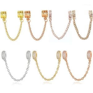 Charm Bracelets Buipoey Fashion Rose Gold Daisy Pattern Shiny Zircon Safety Chain Fit 3mm Snake Beads Bracelet Bangle Jewelry Gift267s