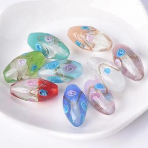 Beads 19x10mm Oval Shape Flower Patterns Handmade Foil Lampwork Glass Loose For DIY Crafts Jewelry Making Findings