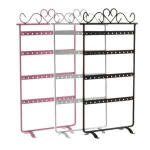 Smycken påsar väskor 48 hål örhängen örstänger visar rack metallhållare stativ arrangör showcase rosa 295 160mm för detaljhandelsvi282q