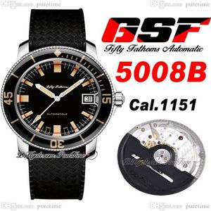 Fifty Fathoms Barakuda Reedition A1151 Automatyczne męskie zegarek GSF 5008B-1130-B52A Black Dial Rubber Pasp Super Edition PureTime C3235T