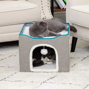 kennels pens Large Cat Cave for Pet Foldable House with Fluffy Ball Hanging and Scratch Pad Leisure Calming Bed Indoor Cats 230928