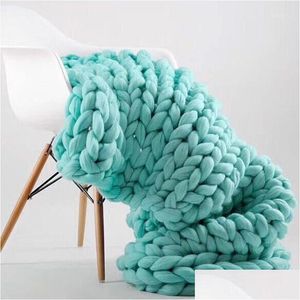 Blankets 100X180Cm Fashion Hand Chunky Wool Knitted Blanket Thick Yarn Merino Bky Knitting Throw Blankets Knit Blanket1 Home Garden Ho Dhou4