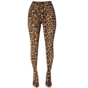 Kvinnor Jumpsuits Rompers Mkkhou Fashion Over The Kne Women Boots Sexiga Leopard Stretch Pants Jumpsuit High Heel Modern 231005