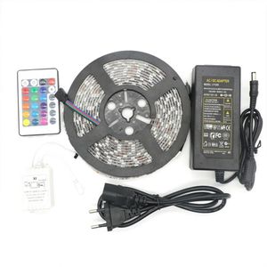 LED -remsa RGB 5M SMD 5050 60LED METER flexibel vattentät IP65 24KEY IR Fjärr LED -styrenhet 5A Power Supply US EU UK AU Plug för277x