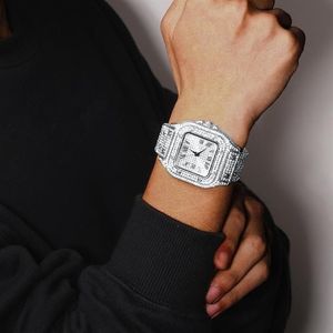 Relógios de pulso Ice Out Square Watch para homens Top Full Diamond Mens Relógios Ultra Fino À Prova D 'Água Hip Hop Relógio Drop255K