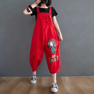 Women's Jumpsuits Rompers Summer Cartoon Print Denim Overalls Women Clothing Loose Fashion Hole Jumpsuits Fe Red Jeans Rompers Streetwear 2022 NewL231005