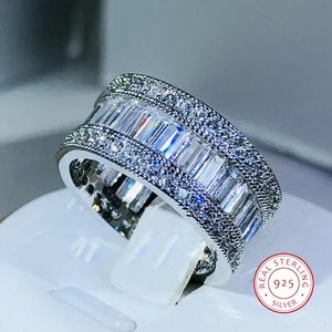 Wedding Rings Simple Elegant 925 Sterling Silver Rectangle CZ Zircon Crystal Ring Promise Engagement for Women 231005