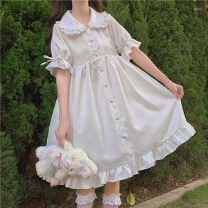 Casual klänningar niggeey lolita kjol fairy sommar japansk mjuk tjej docka hals snörning bubbla kort ärm ruffle kant klänning kvinnor