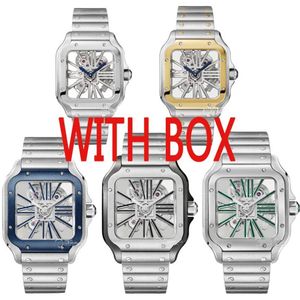 2023 Mens Luxury Watches Square İskelet İzle 40mm Boyut Tüm Paslanmaz Çelik İğneleri İzle