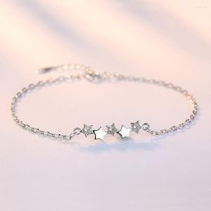 Link Bracelets S925 Silver Plated Crystal Star Charm &Bangle For Women Girls Elegant Birthday Wedding Party Fashion Jewelry Sl459