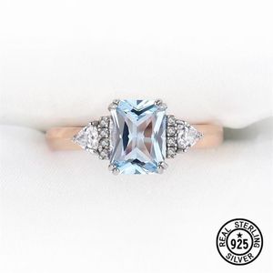 Sterling Silver Wedding Rings Gemstone Blue Topaz Rose Gold Plated For Women Luxury Elegant Fine Jewelry Unusual Accessories Clust294M