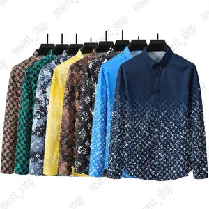 Erkekler Tasarımcı Lüks Elbise Gömlek İpek Gömlek Lüks Giysileri Uzun Kollu Mektup Çiçekler Paris Baskı Gündelik Yaz Colla276h