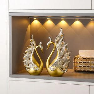 Decorative Objects Figurines Feng Shui Resin Couple Swan Ornaments Wedding Modern Home Office Desktop Crafts Store Cafe Table Furnishing Decor Gift 230928